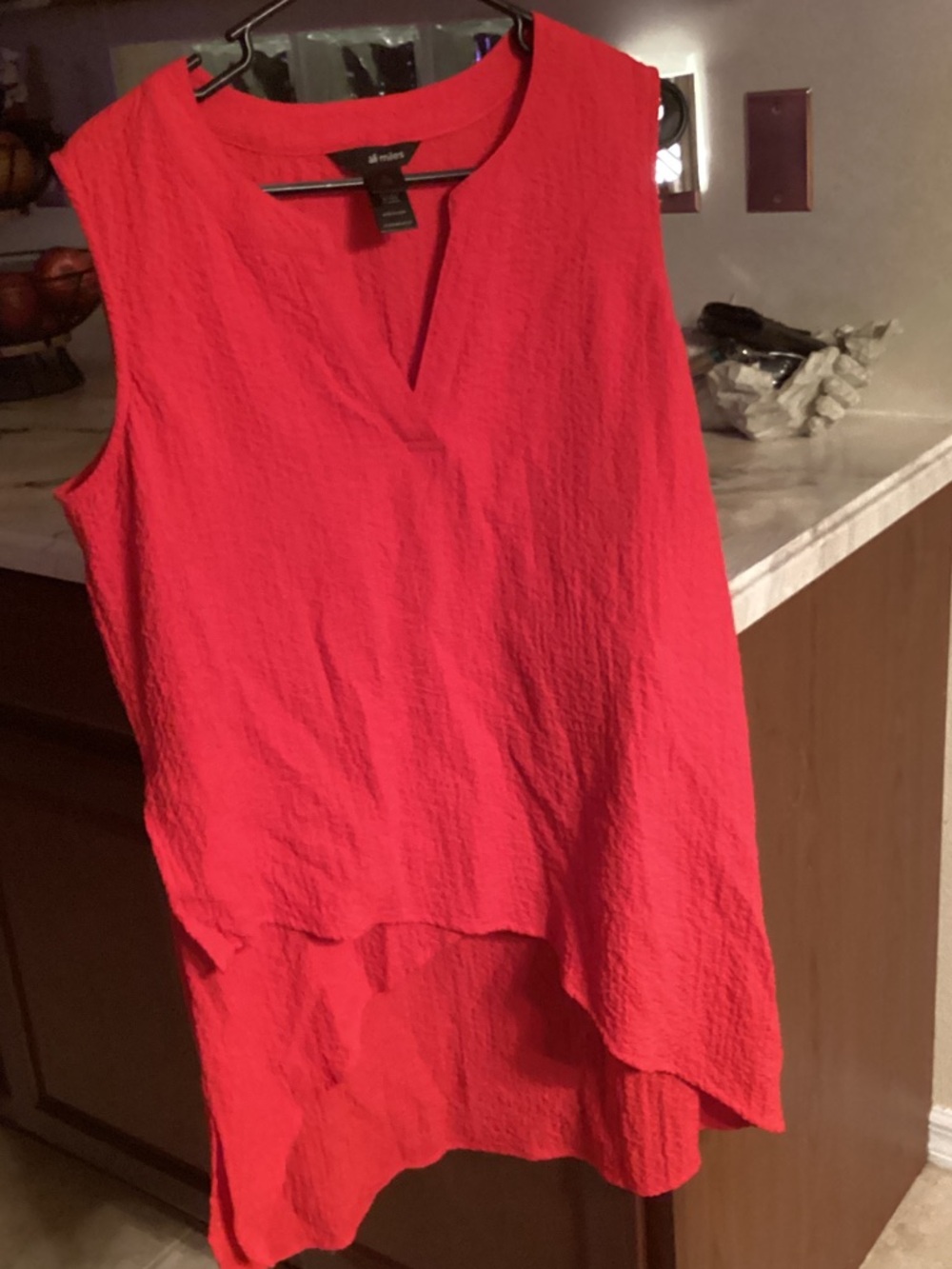 Ali Miles Sleeveless V-Neck Textured Hi-Low Tunic — Red